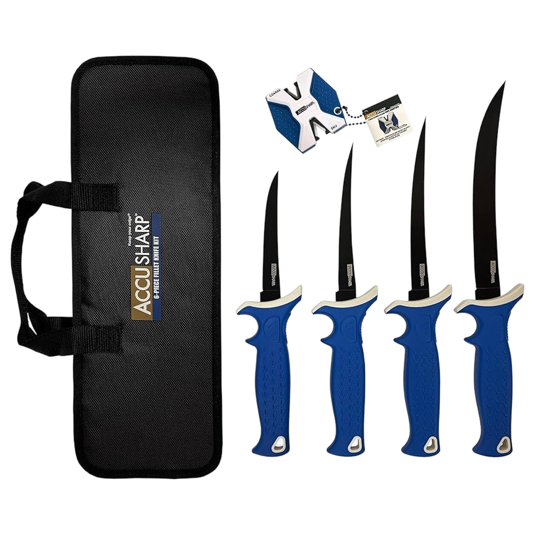 ACCUSHARP® Fillet & Bait Knife Kit – 6-Piece Fishing Knife Set with Sharpener & Storage Case