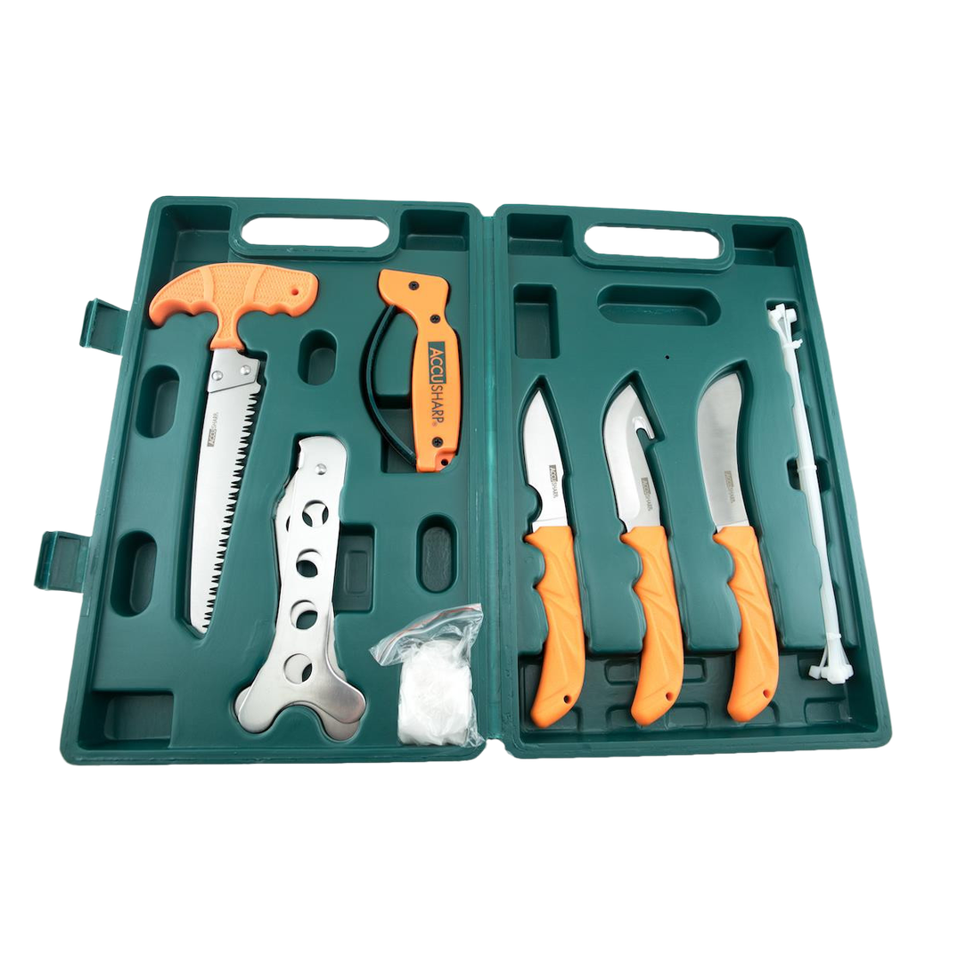 AccuSharp® 728C Game Processing Kit – 8-Piece Field Dressing & Butcher Set with Orange Handles