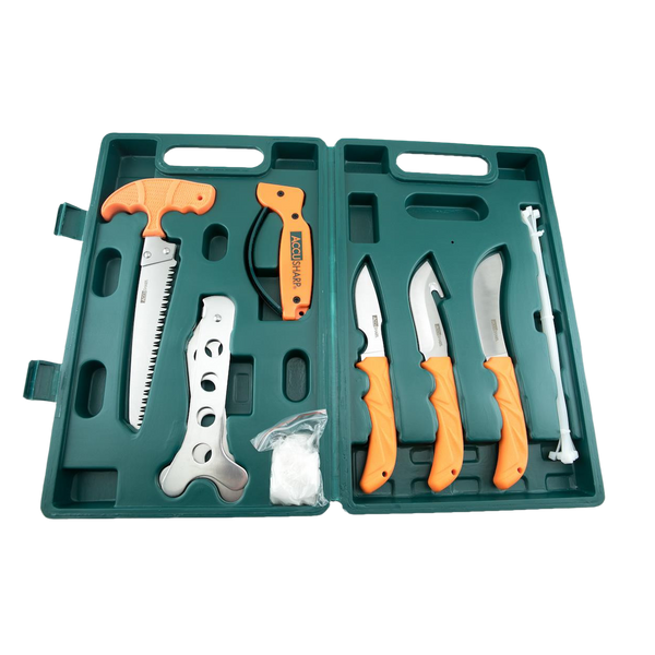 AccuSharp® 728C Game Processing Kit – 8-Piece Field Dressing & Butcher Set with Orange Handles