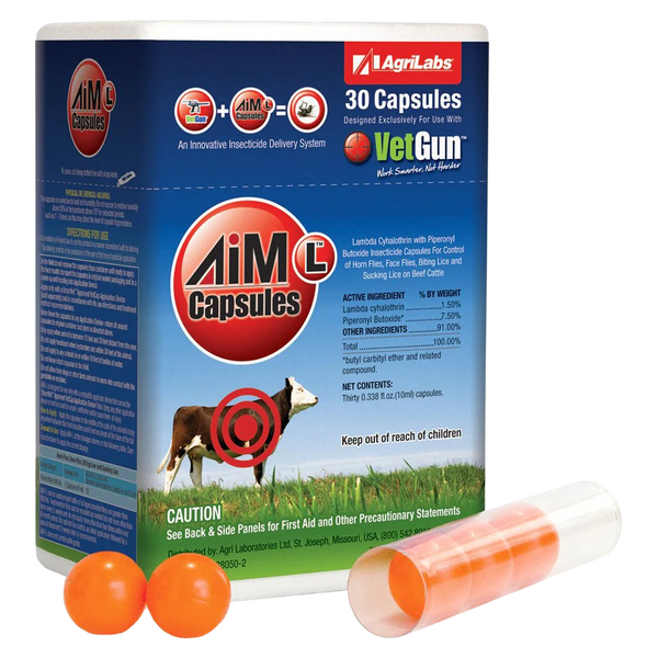 AiM-L Insecticide VetCaps – Long-Range Fly & Lice Control Capsules for Cattle - 30 ct