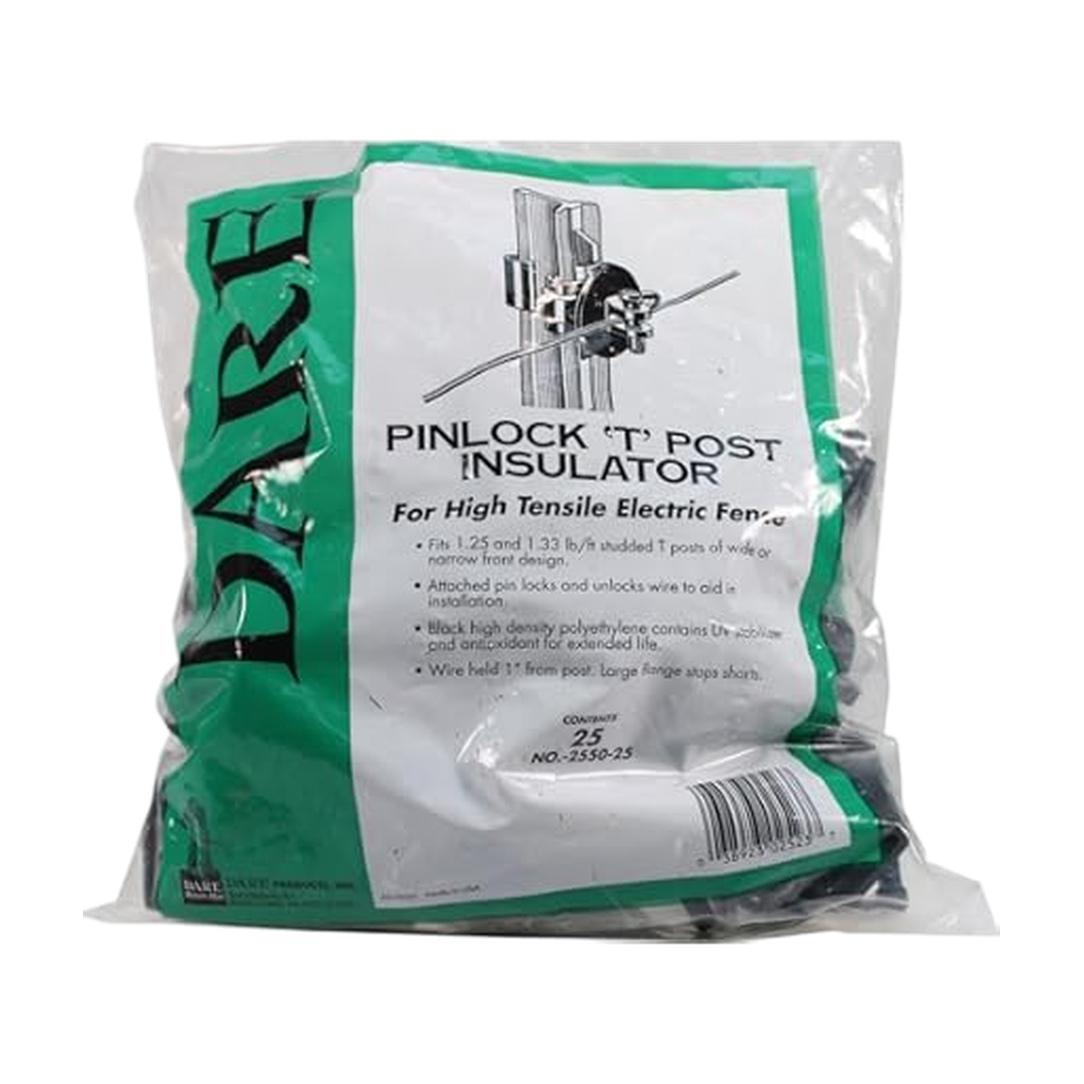 Dare Wood Post Pinlock Insulator – Black, 25 Pack (183377)