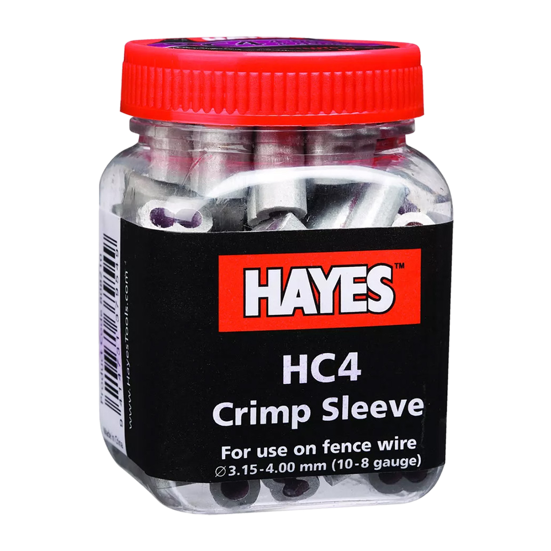 Hayes® ProCrimp Sleeves HC4 – Fits 8–9 Gauge Fence Wire, 50 Pack (Silver)