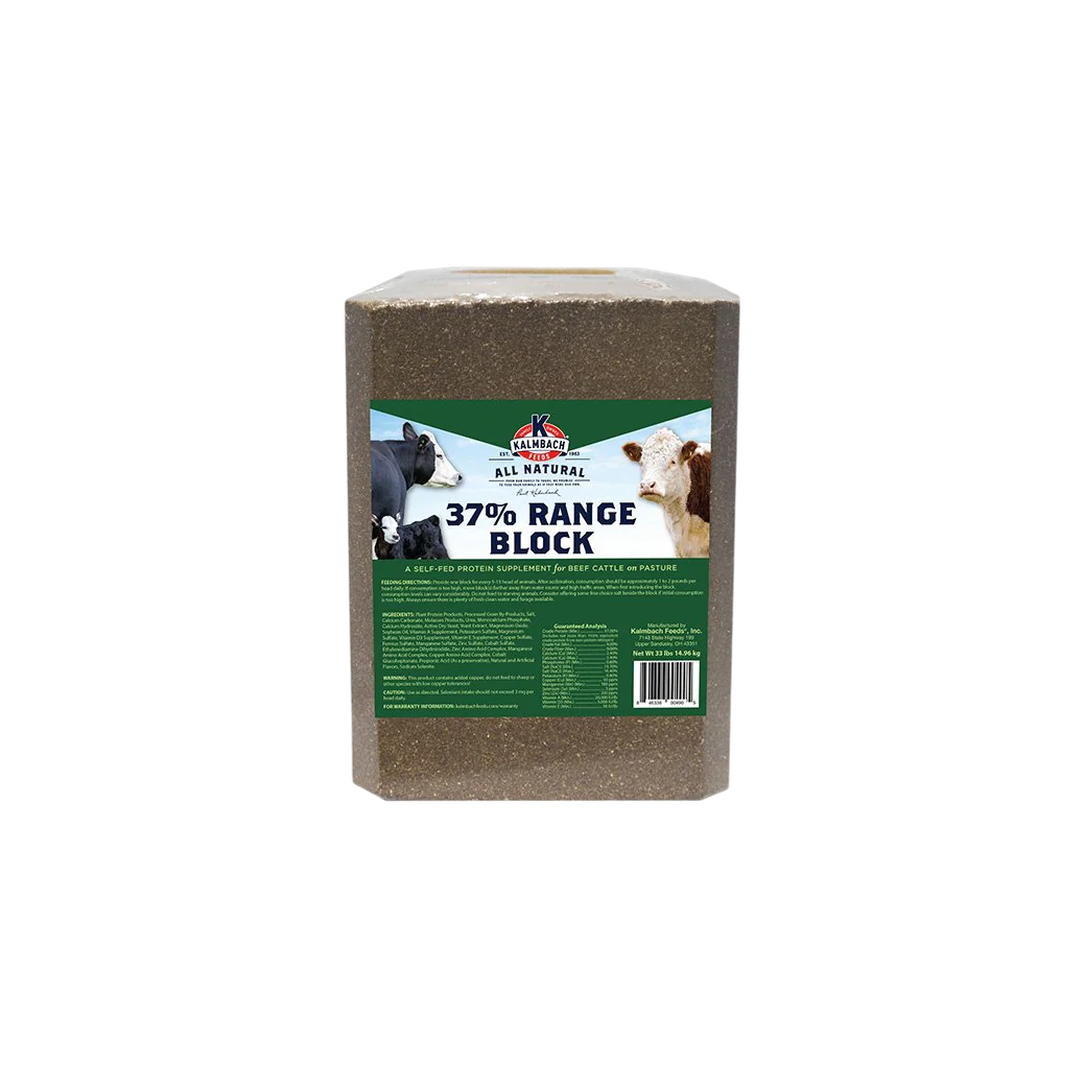 Kalmbach 37% Range Block for Cattle – High-Protein Pasture Supplement - 33 lb