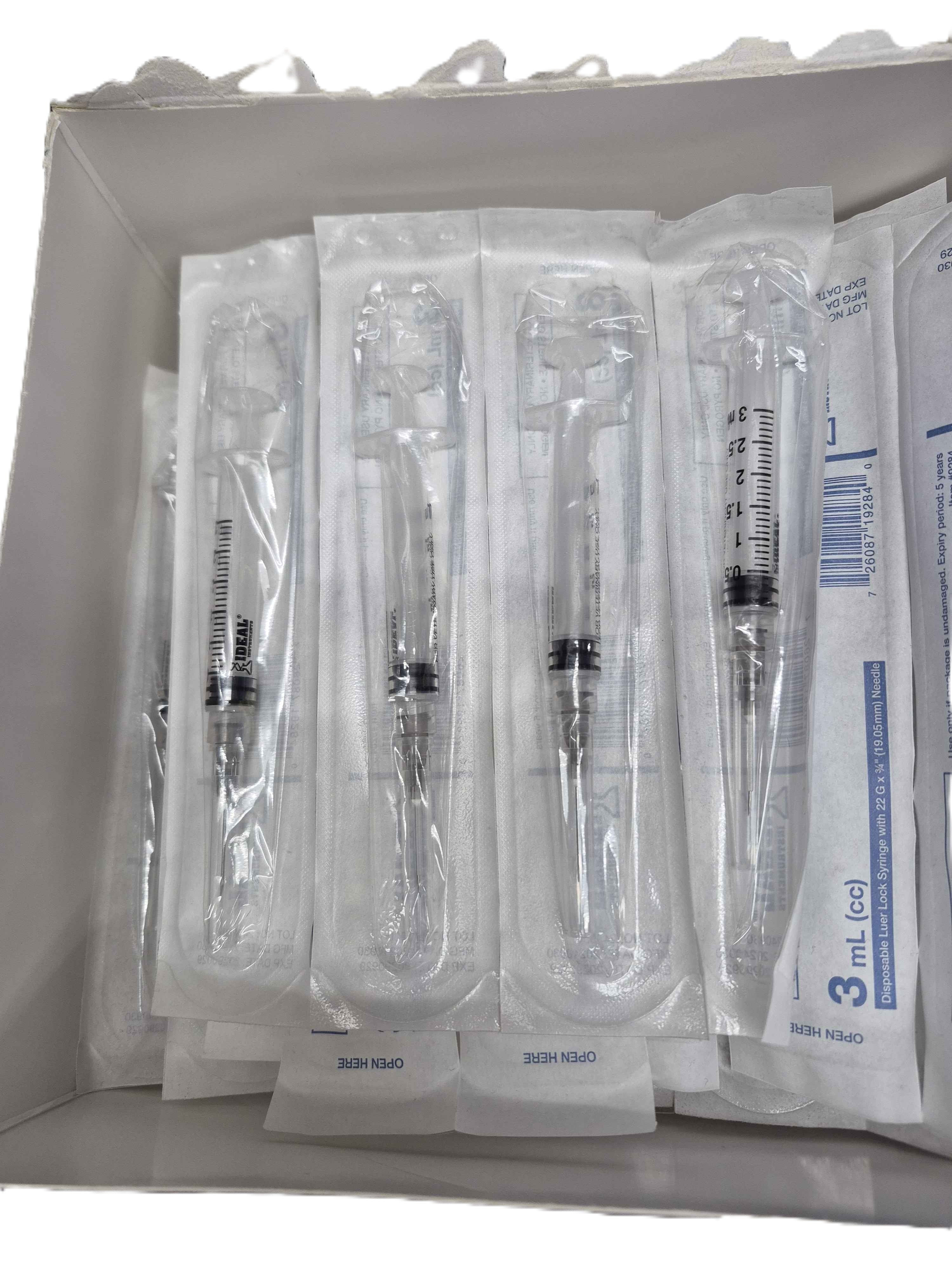 3 mL Luer Lock Syringe Sterile, Individually Wrapped