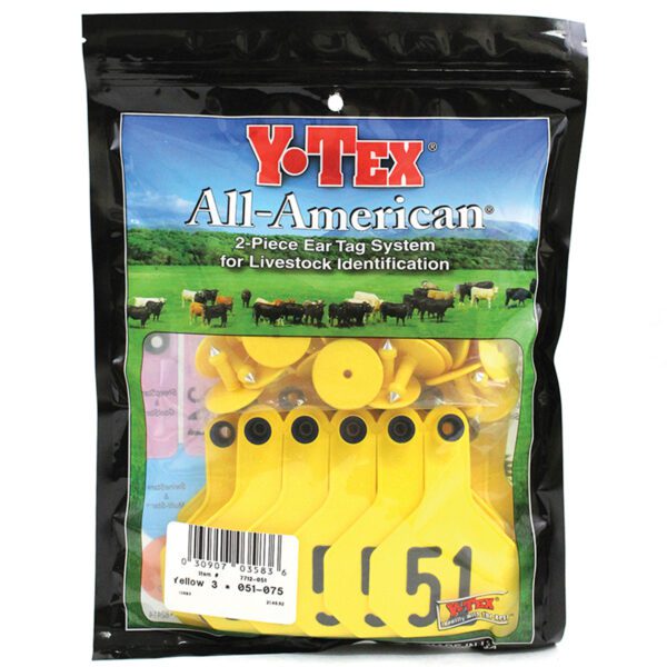 Y-Tex Calf 2-Piece Ear Tag - Yellow 3-Star Cattle Identification Tag - 51-75