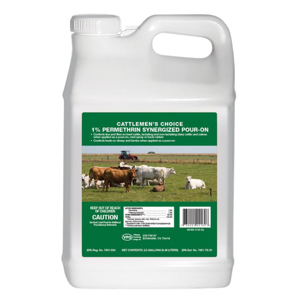 Cattlemen’s Choice 1% Permethrin Synergized Pour-On - 2.5 Gallons – Fly & Lice Control for Cattle