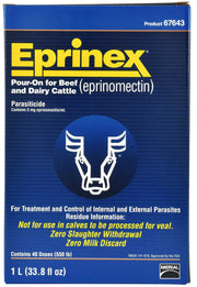 Eprinex® (Eprinomectin) Pour-On Broad-Spectrum Cattle Wormer & External Parasite Control - 1 L