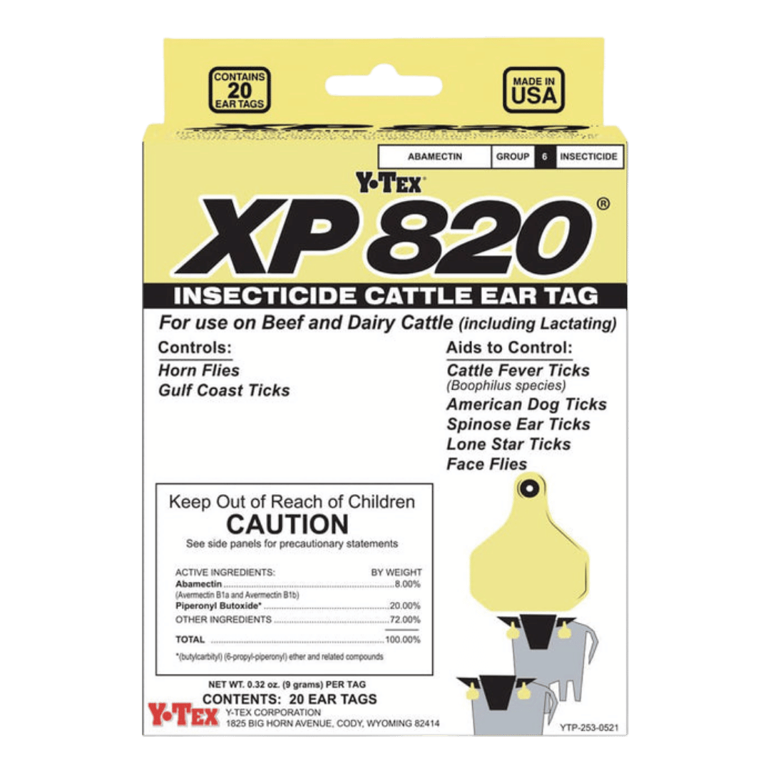 XP820 Insecticide Yellow Ear Tags - Long-Lasting Fly & Tick Control for Cattle - 20 Pack